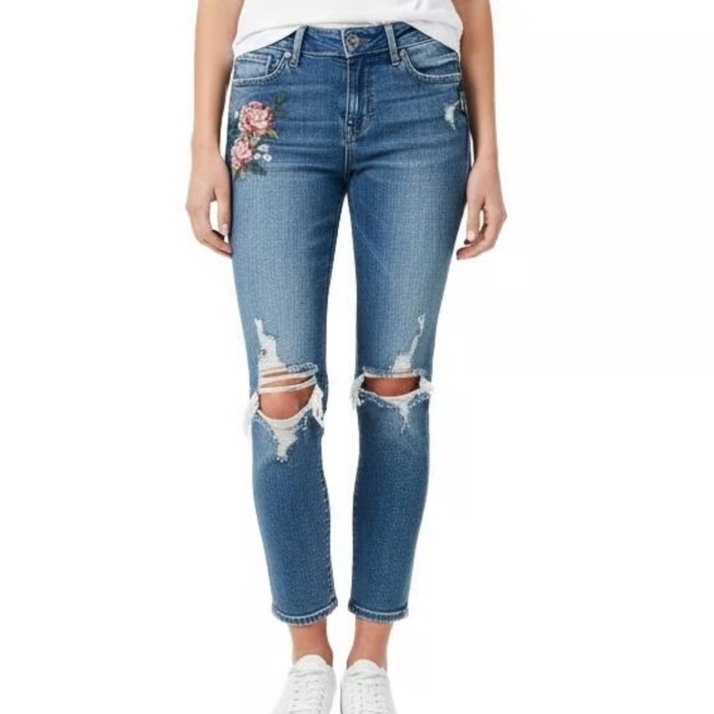 Silver Mazy Slim Crop Jeans with Floral Embroidery Size‎ 18 Plus Size Distressed